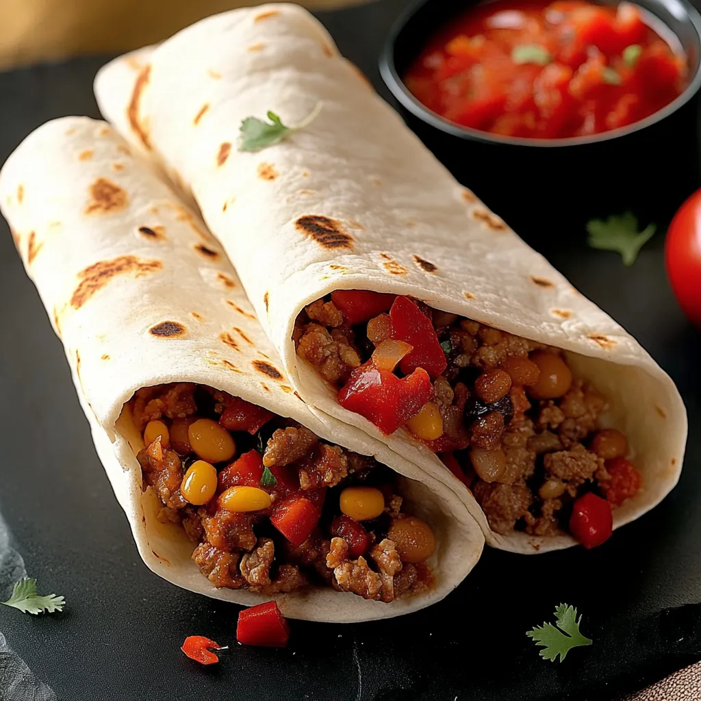 Due tortillas con carne e verdure.