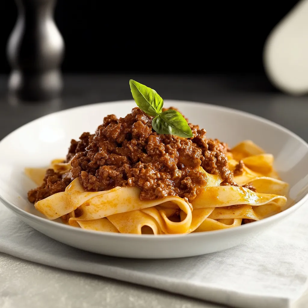 Una porzione di spaghetti con una cipolla sulla parte superiore.