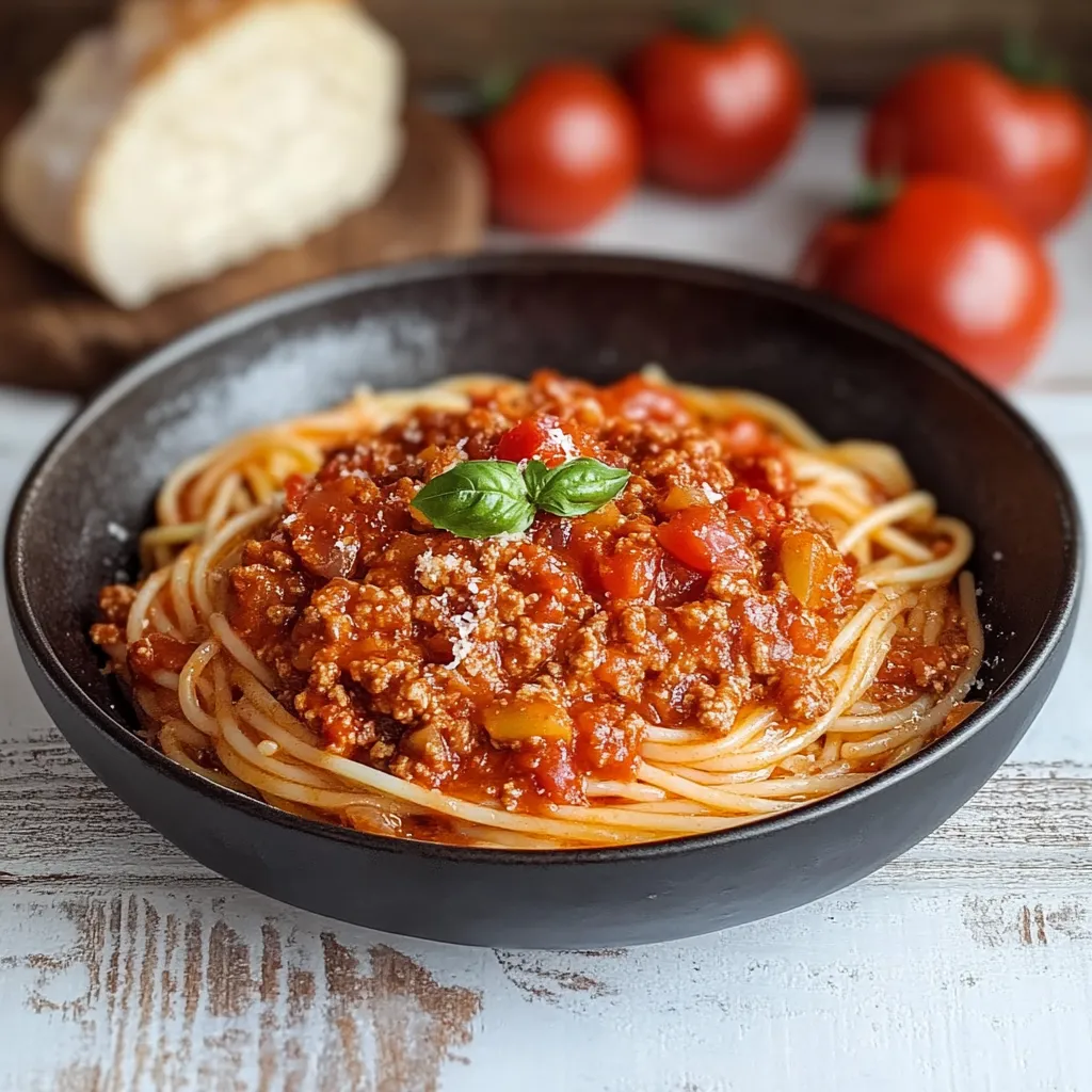 Una ciotola di spaghetti con sugo di pomodoro e basilico.