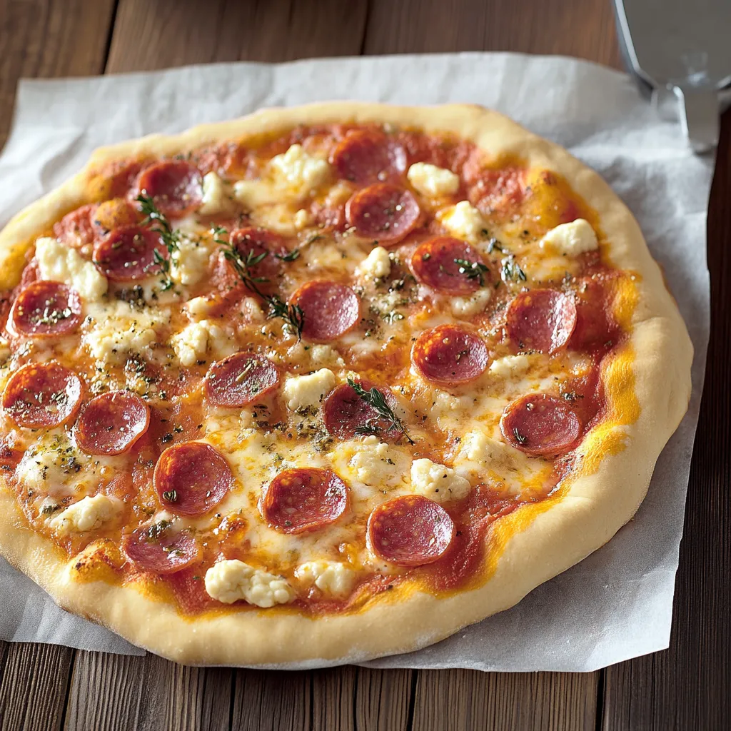 Pizza con pepperoni e formaggio.