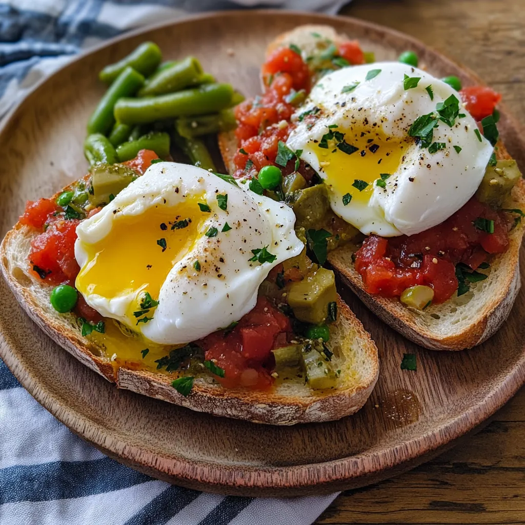 Due toast con uova strapazzate e peperoncini.