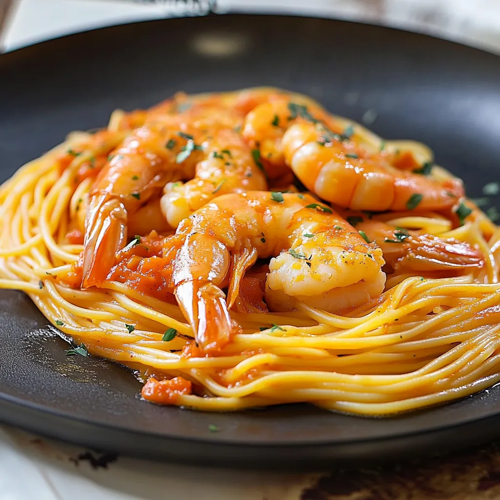 Pasta con gamberi e peperoncini.