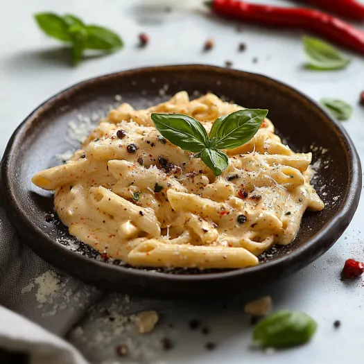 Una ciotola di pasta con erbe fresche.