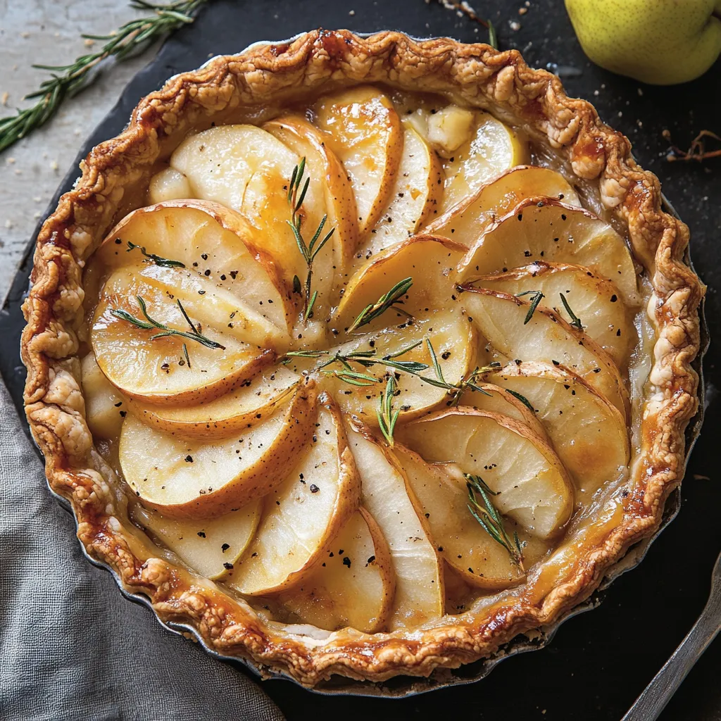 Torta con frutta e erbe.