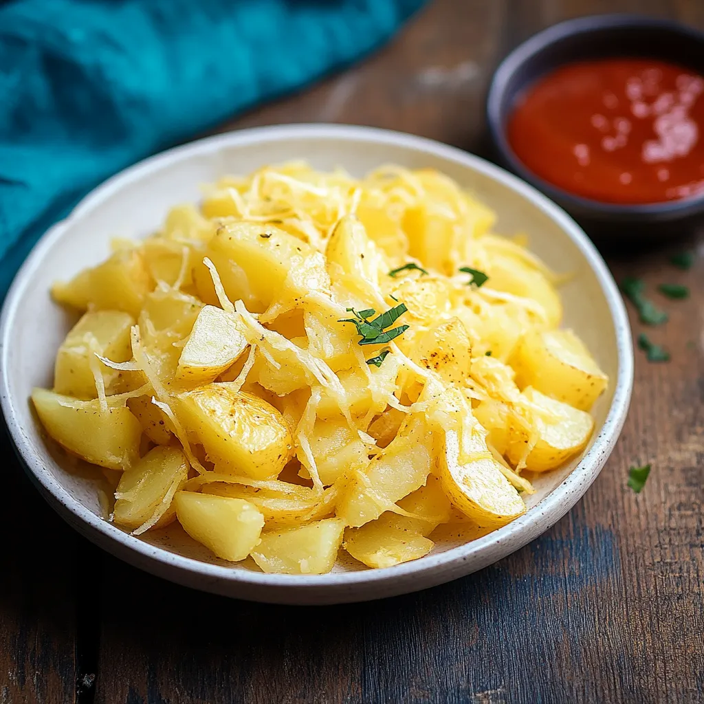 Una ciotola con patate e formaggio.