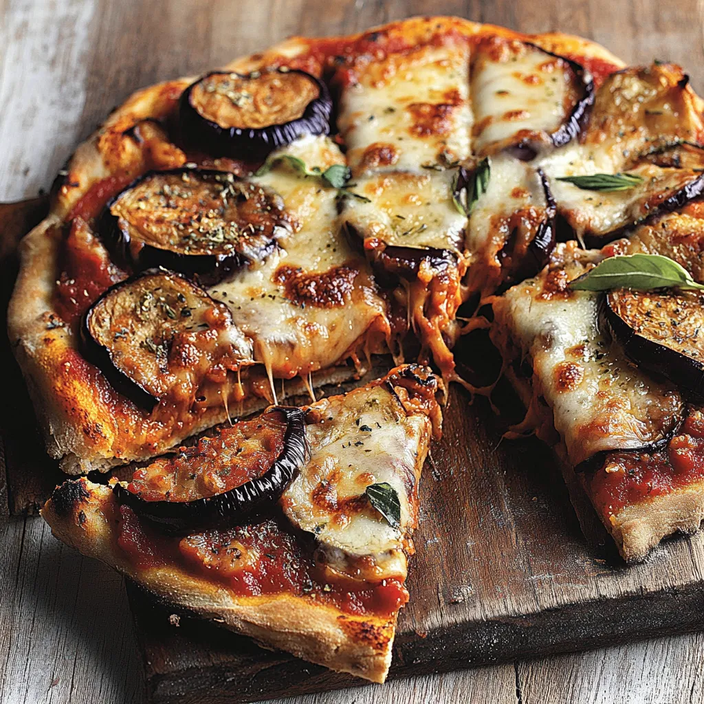 Una pizza con ingredienti come pomodoro, zucchini e basilico.