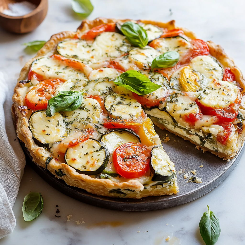Una torta con verdure e formaggio.