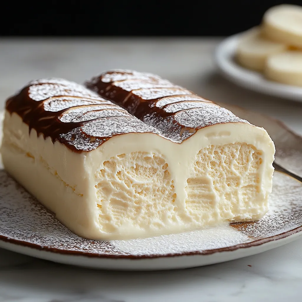 Un pezzo di torta con crema e cioccolato.