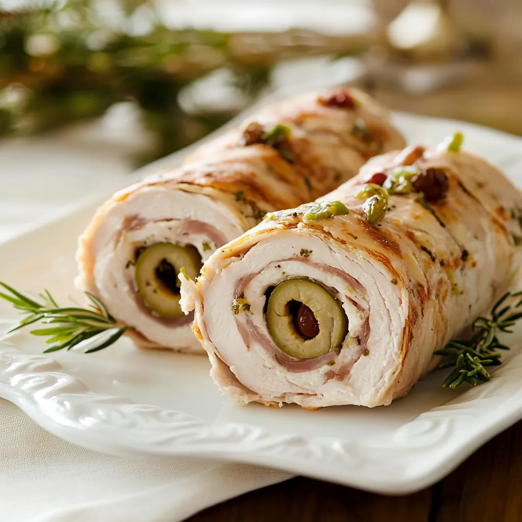 Due pezzi di carne avvolti intorno a peperoncini e erbe.