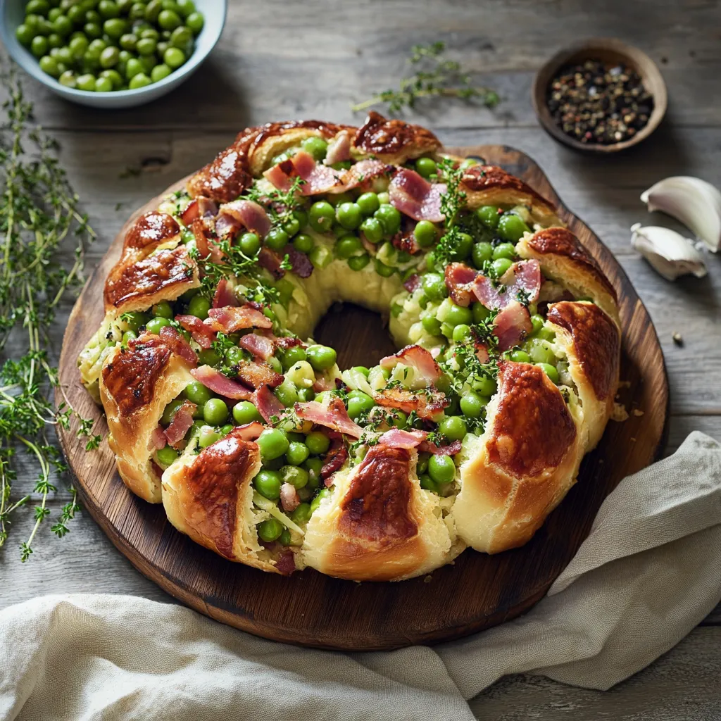 Un piatto di pizza con verdure e prosciutto.