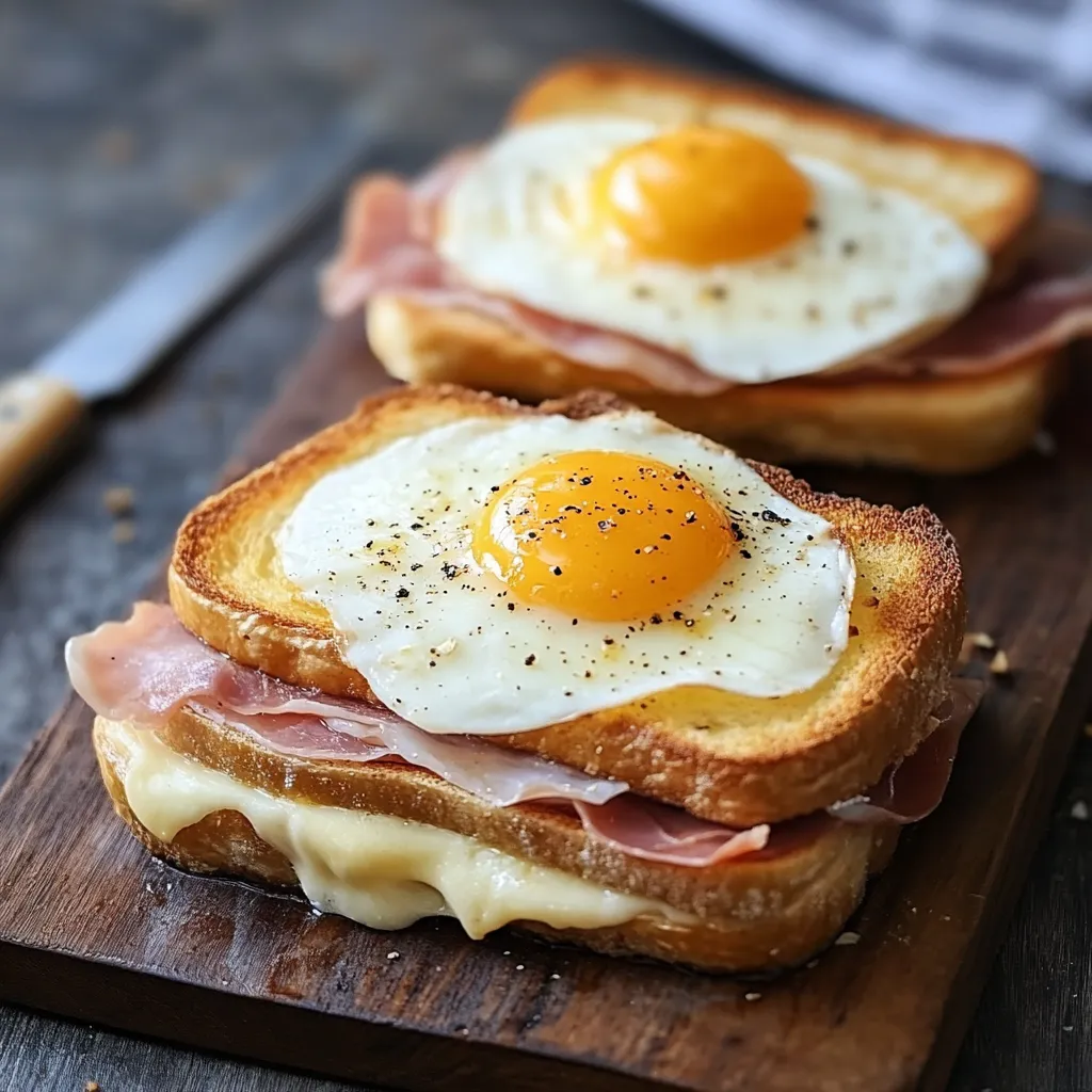 Due toast con uova e prosciutto.