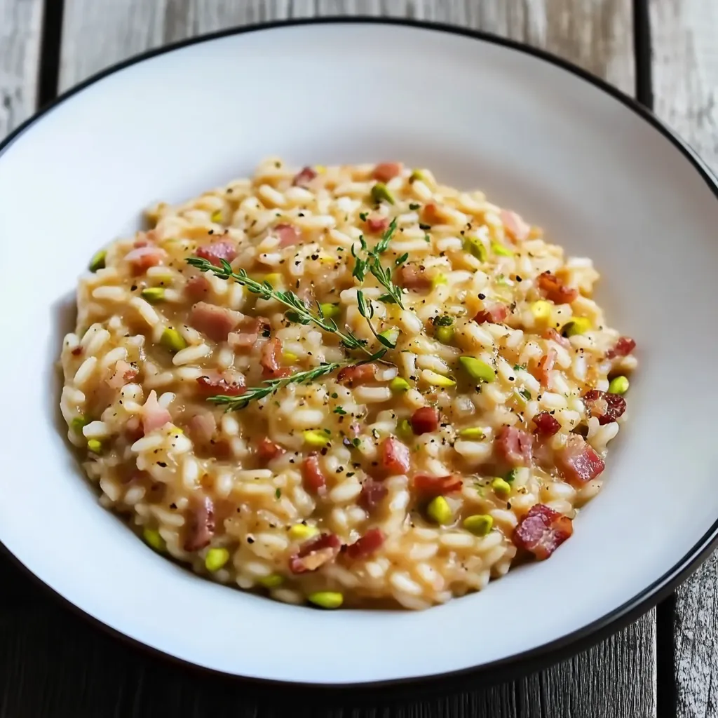 Riso con bacon e erbe.