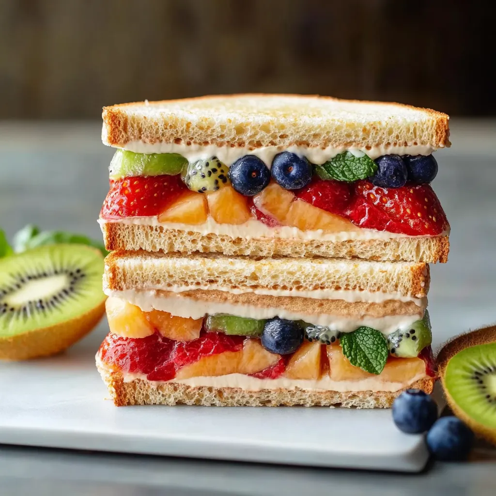 Un panino a forma di triangolo con frutta e crema.