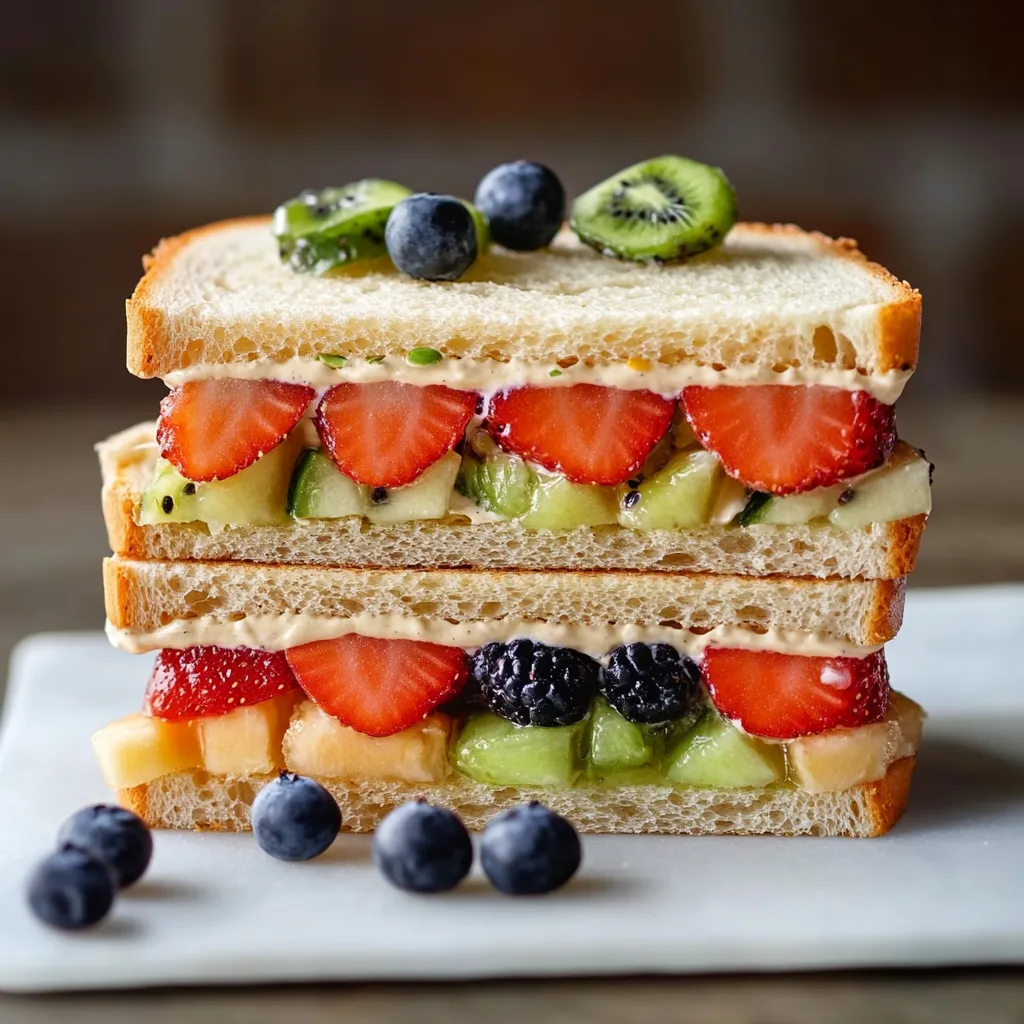 Una fetta di pane con frutta e crema.