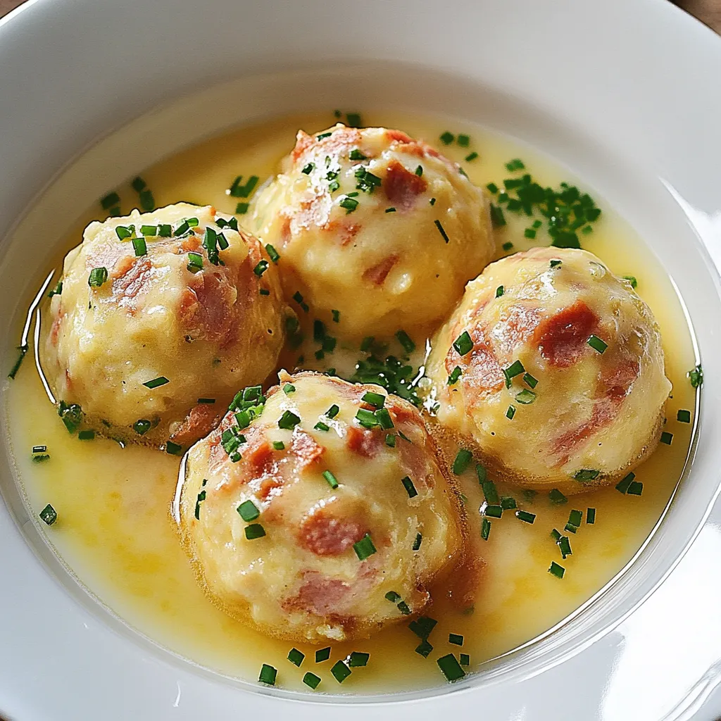 Quattro gnocchi in brodo con erbe.
