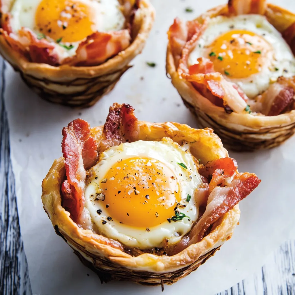 Due tazze di bacon e uova.