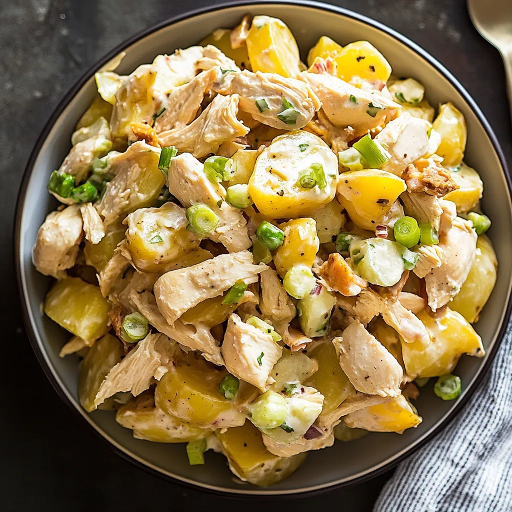 Una ciotola di pollo con verdure.