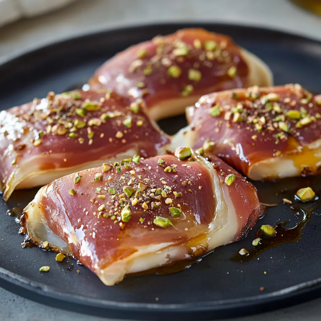 Piatti di prosciutto con semi di senape.