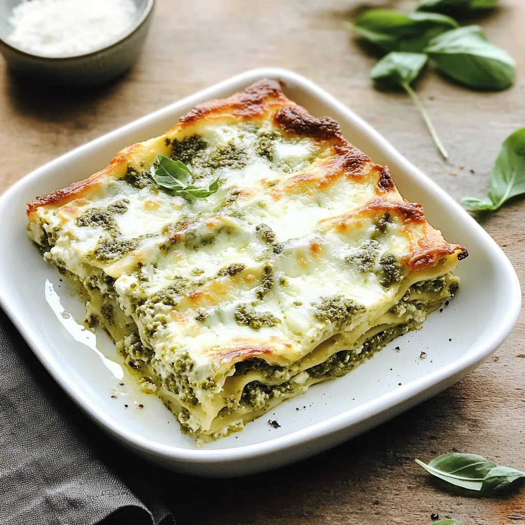 Un piatto di lasagna verde con erbe.