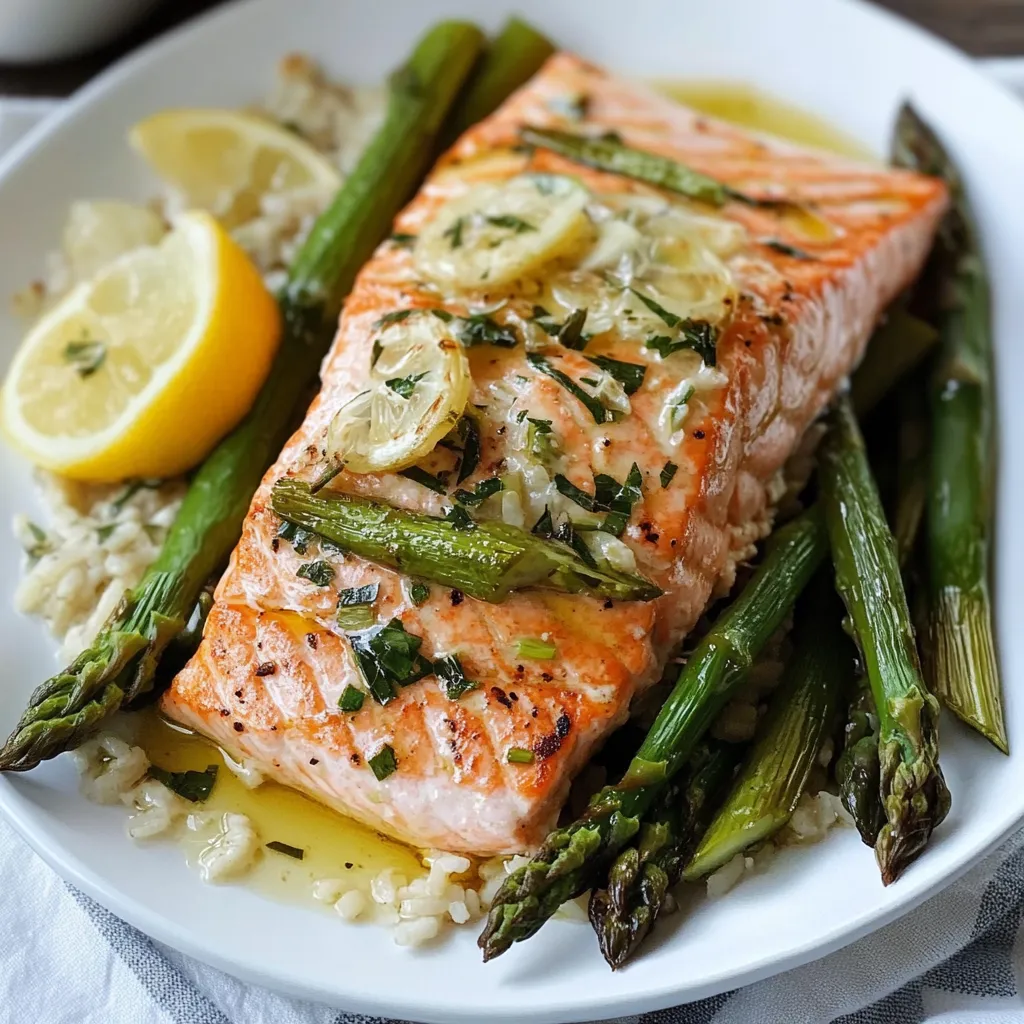 Piatto con pesce, asparagi e limone.