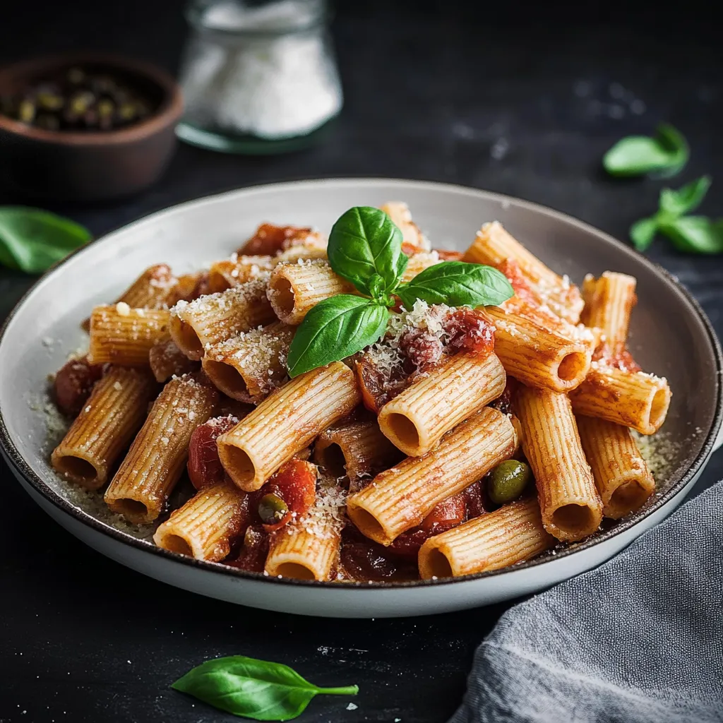 Penne con basilico e sugo.