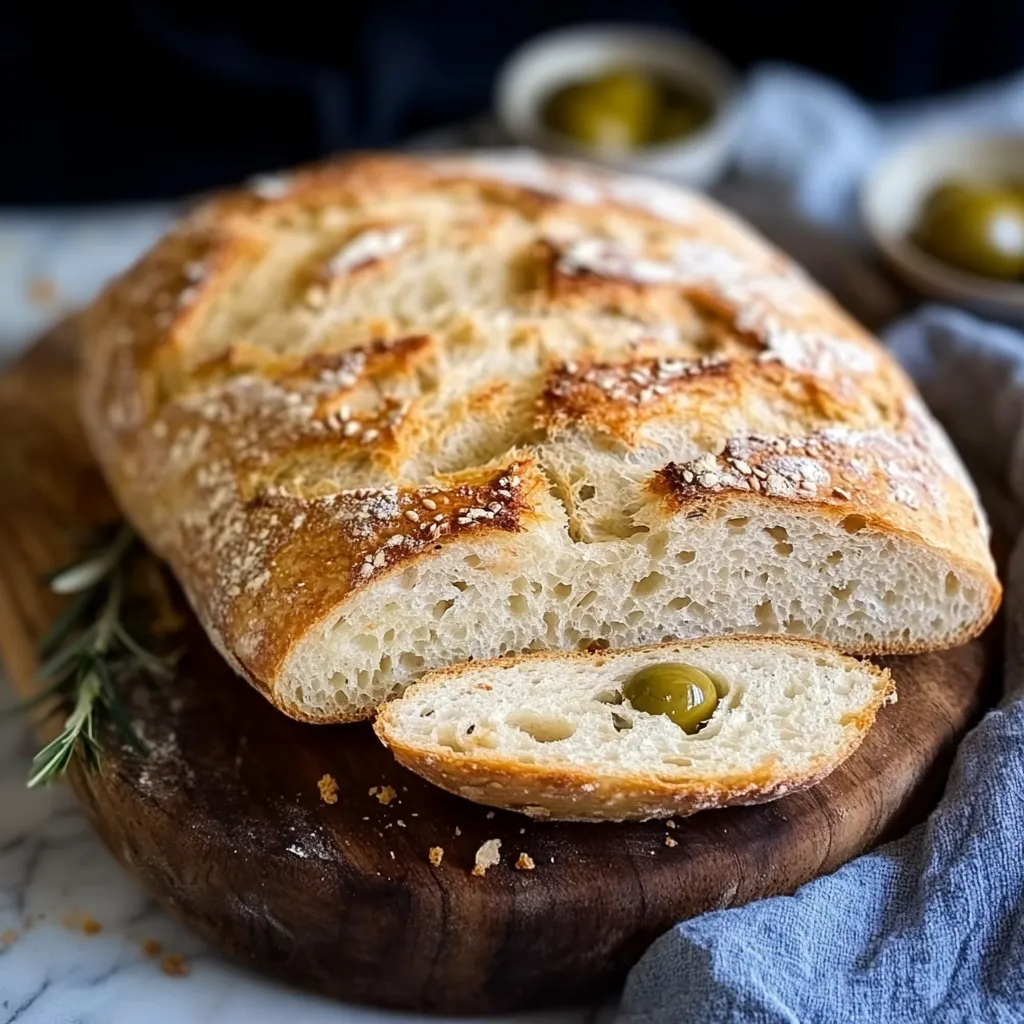 Un pane di pizza con olive e peperoncini.
