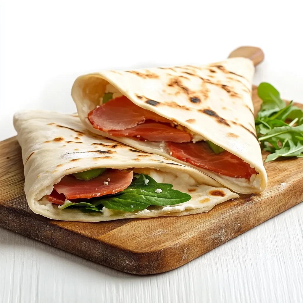Un piatto di tortilla con verdure e prosciutto.