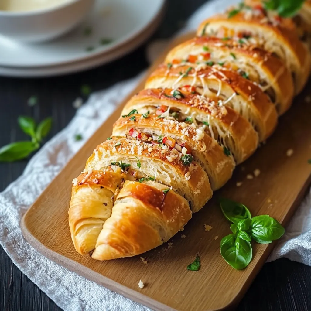 Un pane croissant con verdure e formaggio.