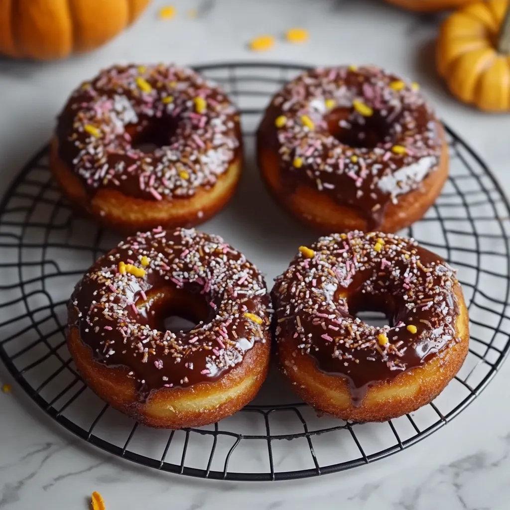 Quattro donuts con sprinkles e caramello.
