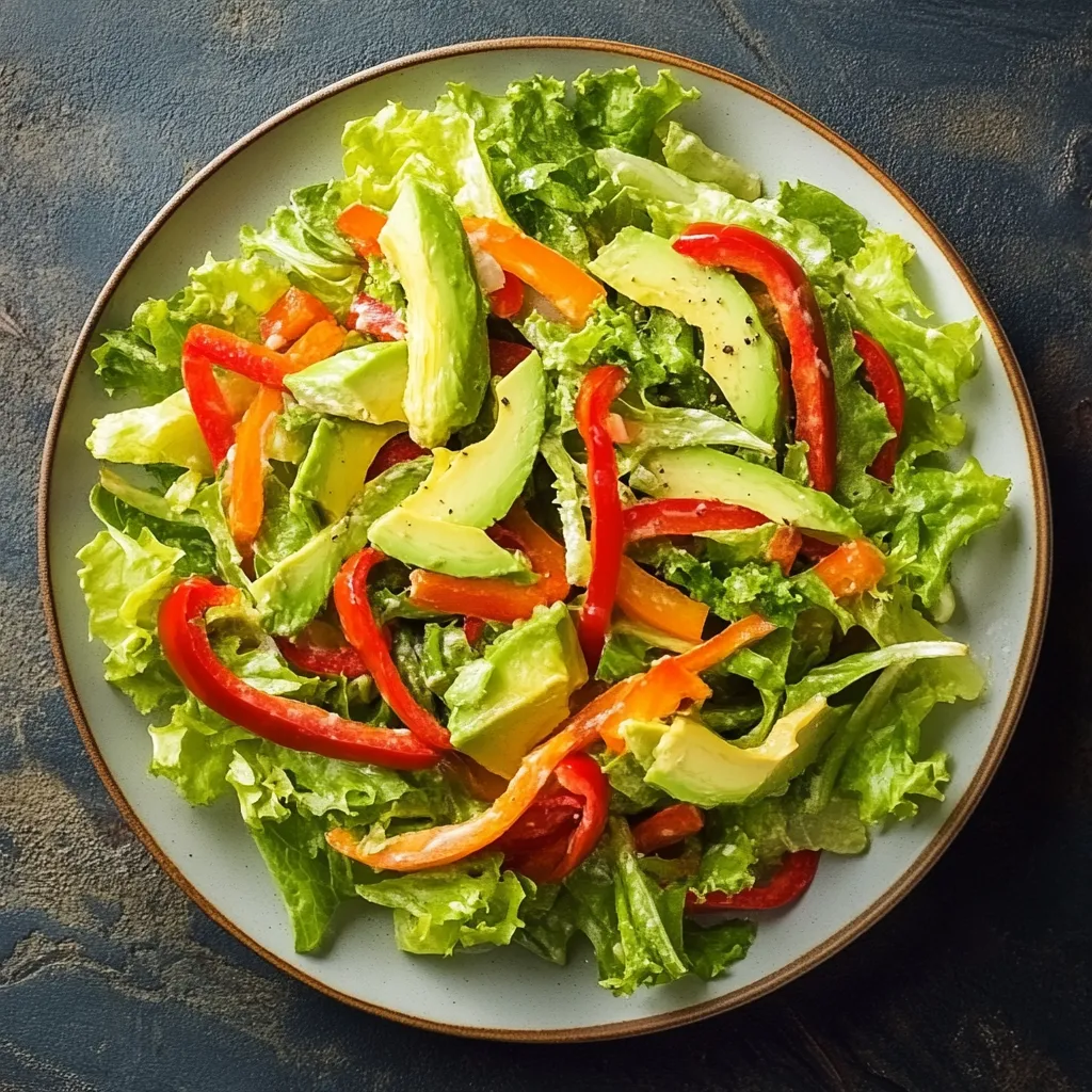 Una tavolata con una salata di lattuga e peperoni.