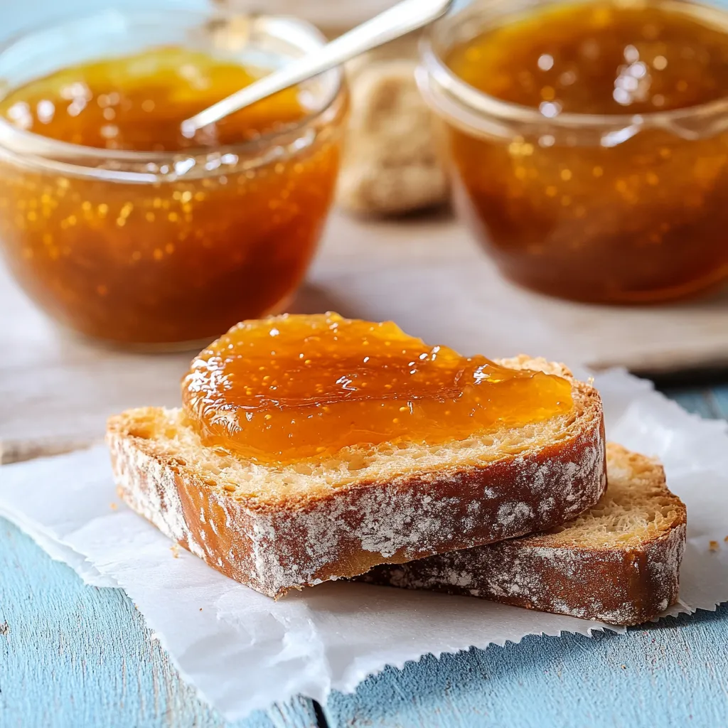Due ciotole di marmalata con un pane tostato.