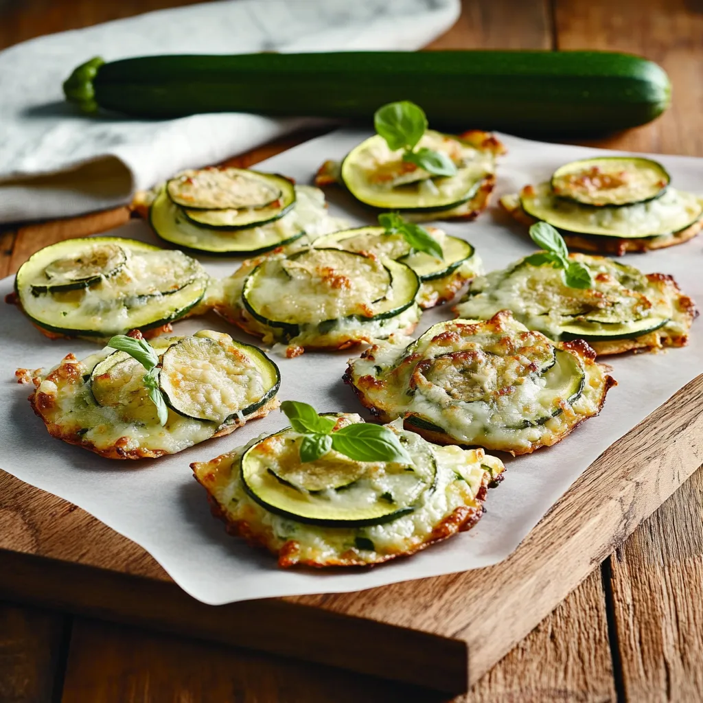 Piatti di zucchini con formaggio e foglie verdi.