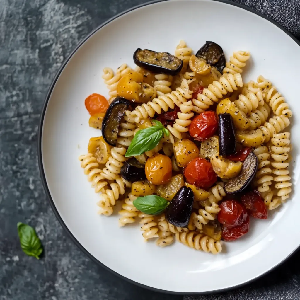 Pasta con verdure e pomodori.