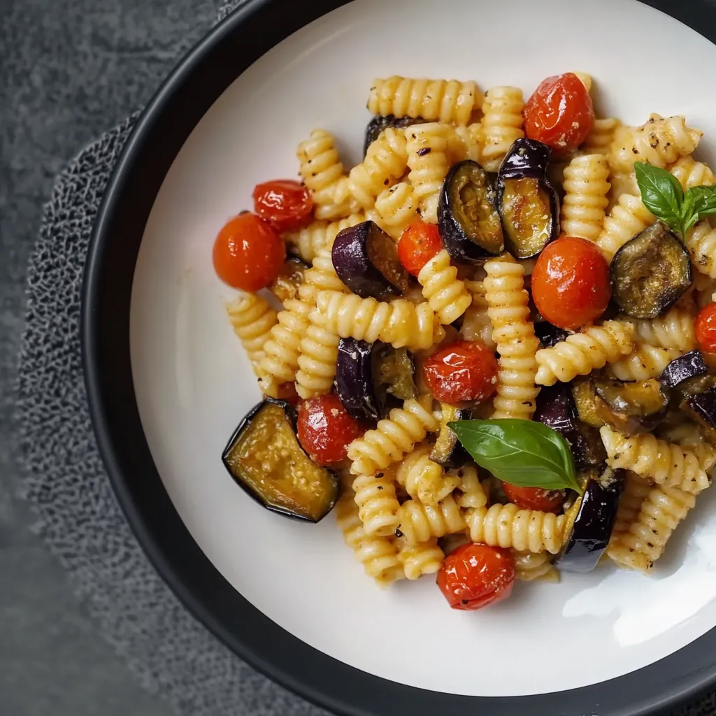 Pasta con verdure e pomodori.