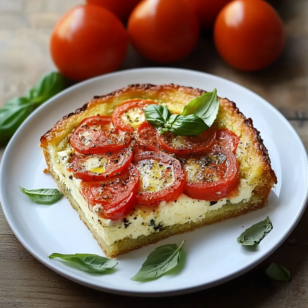 Una fetta di pizza con pomodori e basilico.