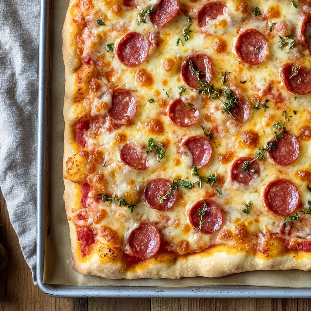 Pizza con pepperoni e basilico.