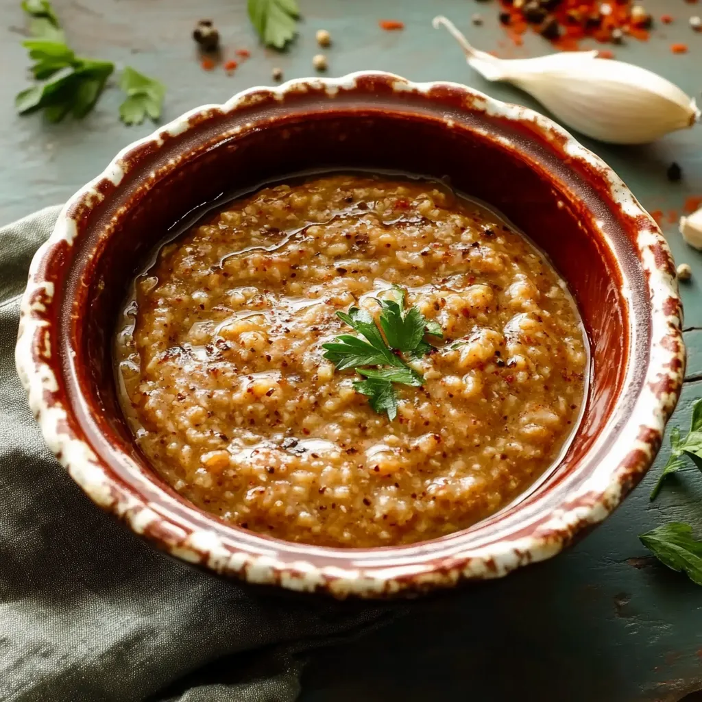 Una ciotola di porridge con una foglia di basilico.