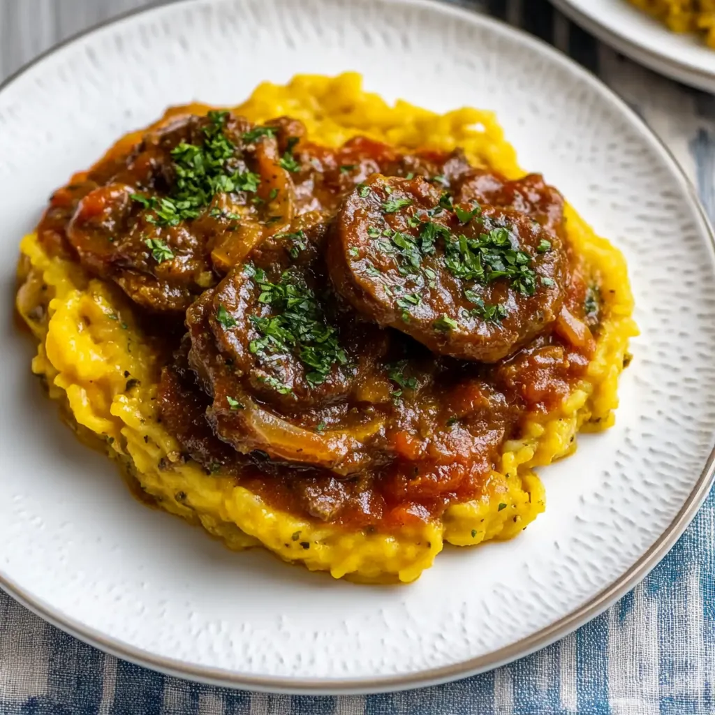 Una fetta di pizza con carne e pomodori.