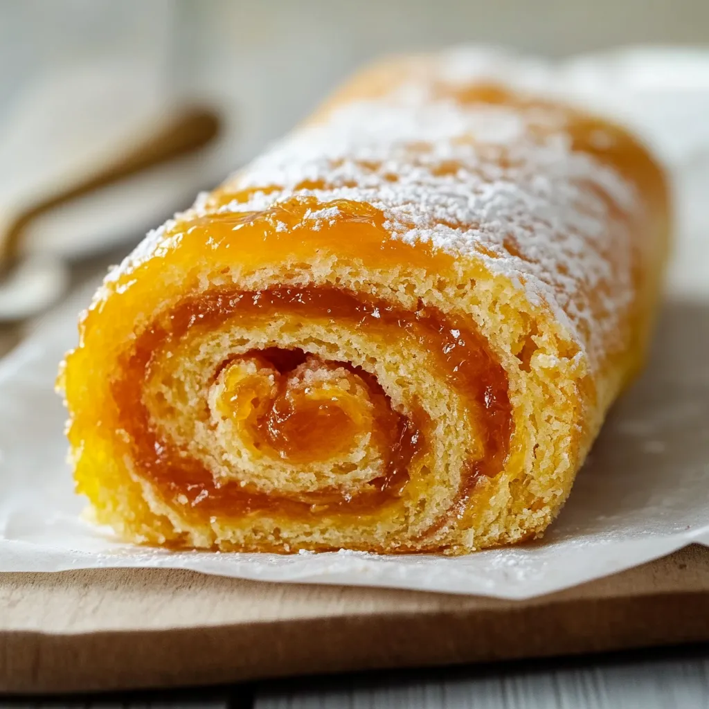 Un cake a forma di spirale con crema e frullato di frutta.