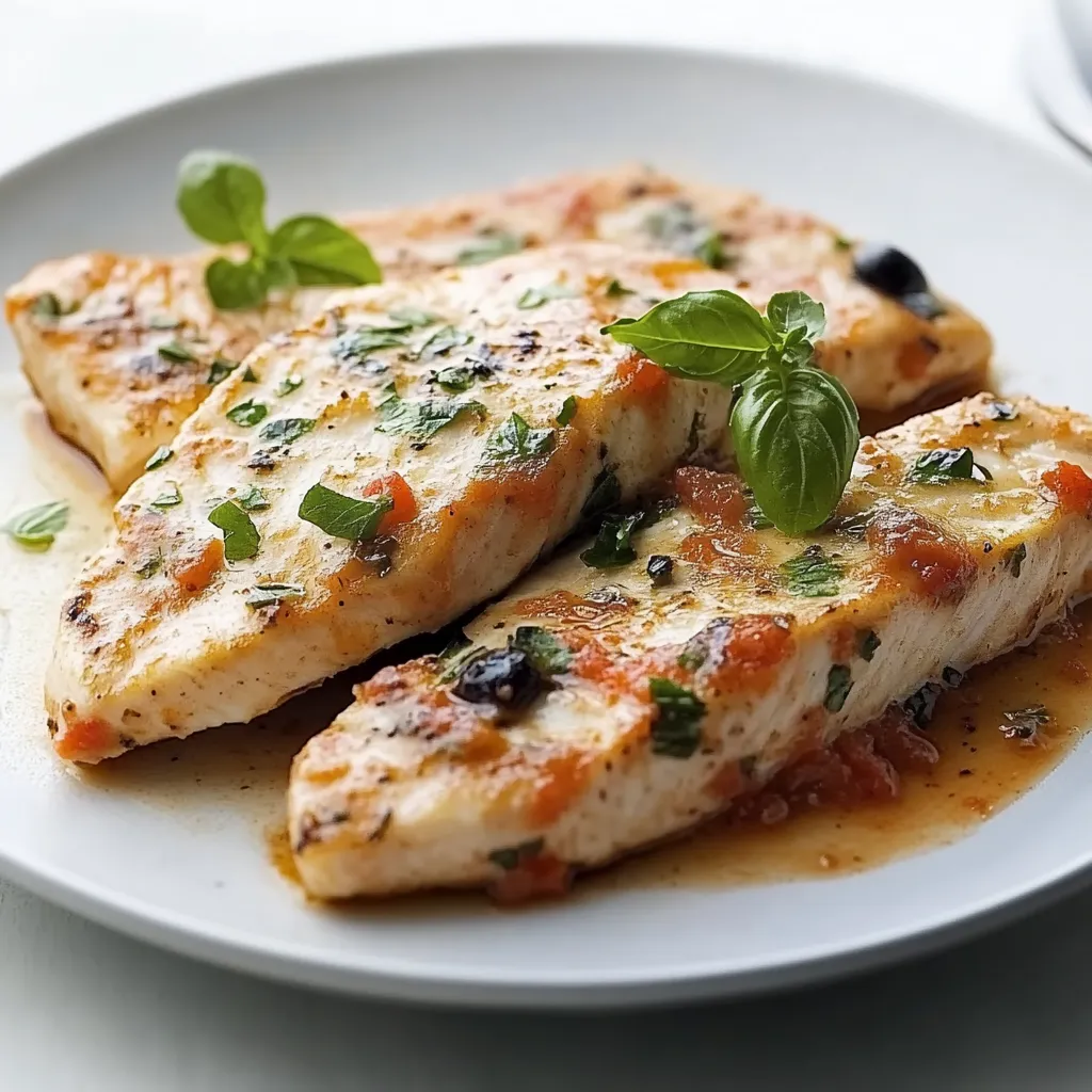 Due pezzi di pollo con foglie di basilico.