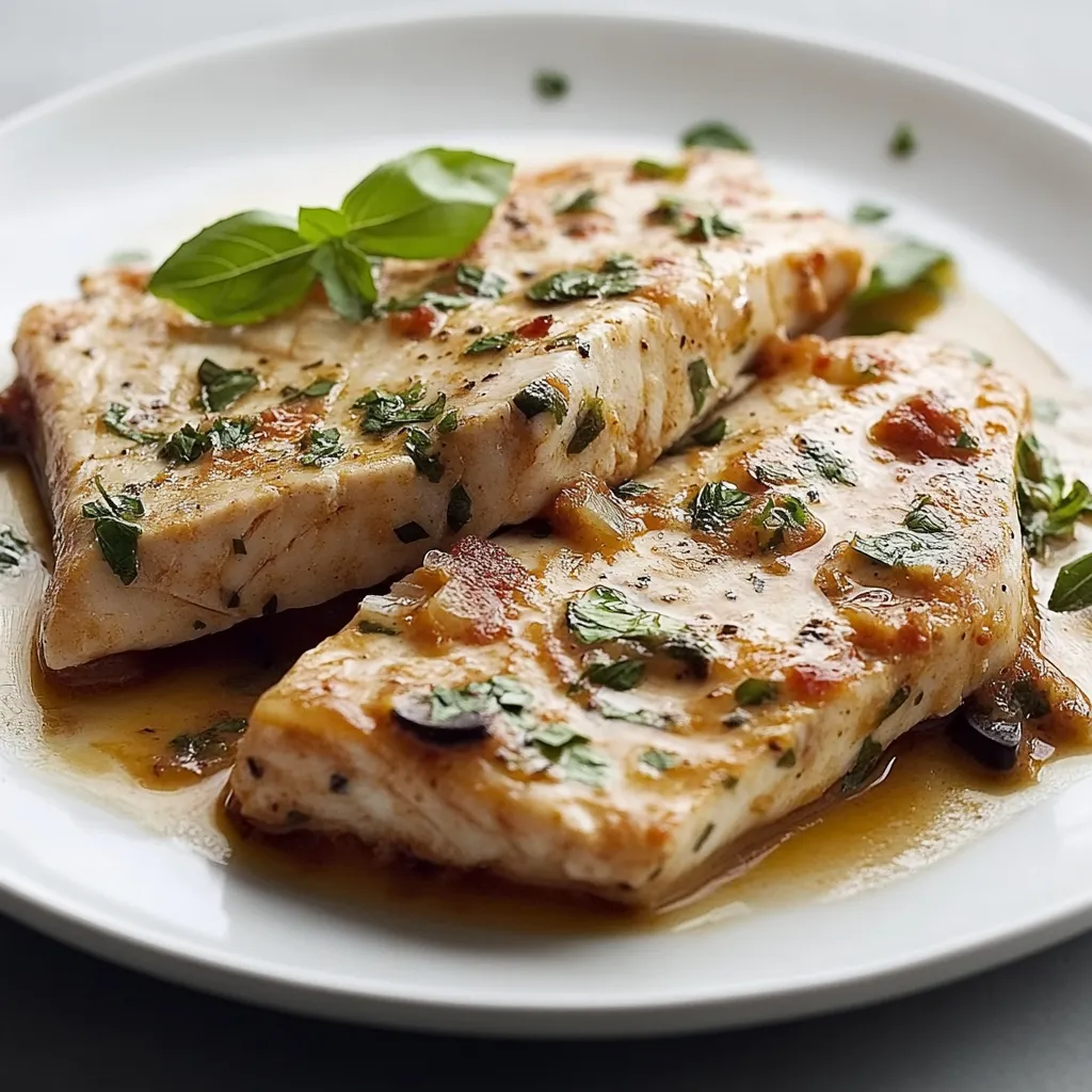 Due pezzi di pesce con erbe fresche.