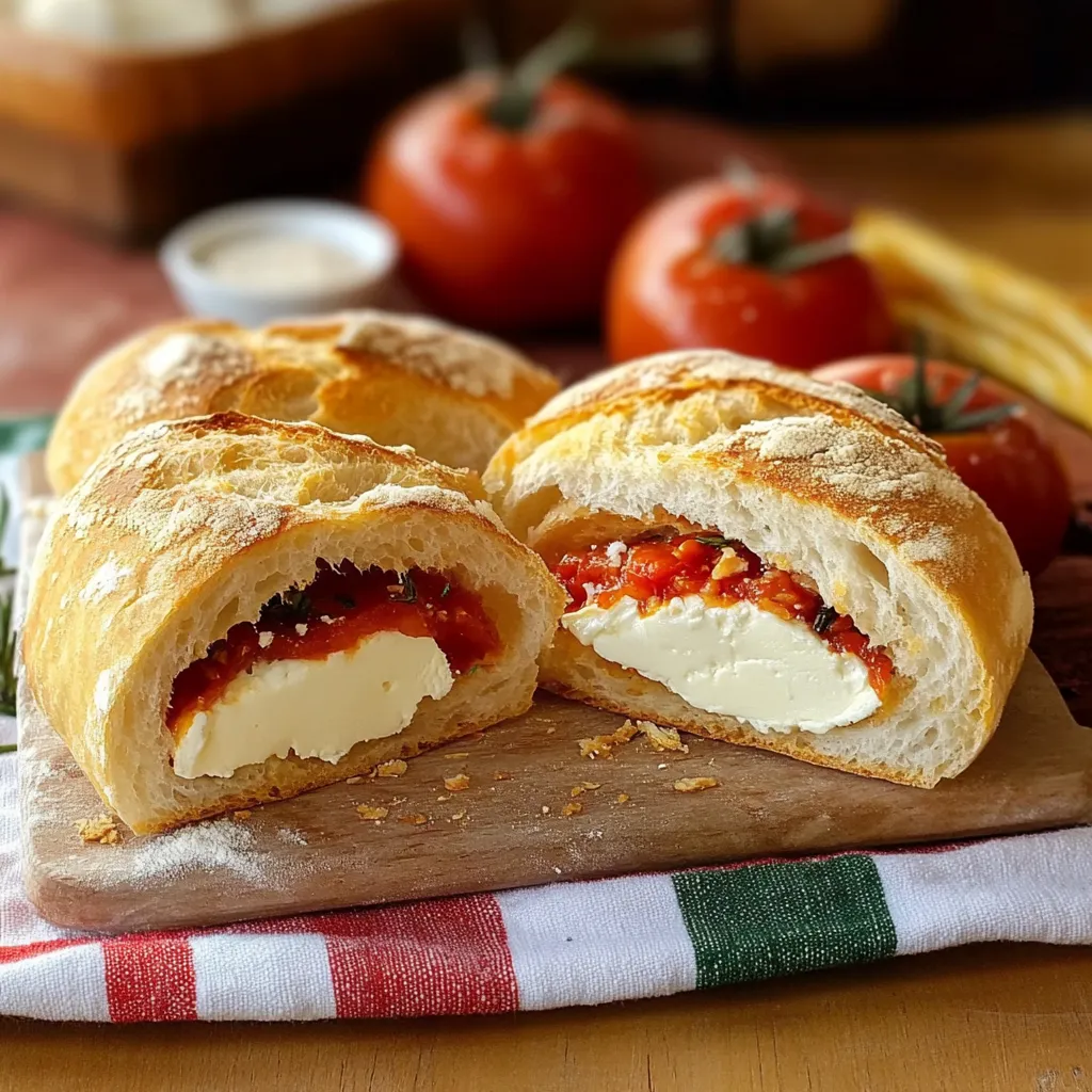 Un panino con marinara e formaggio.