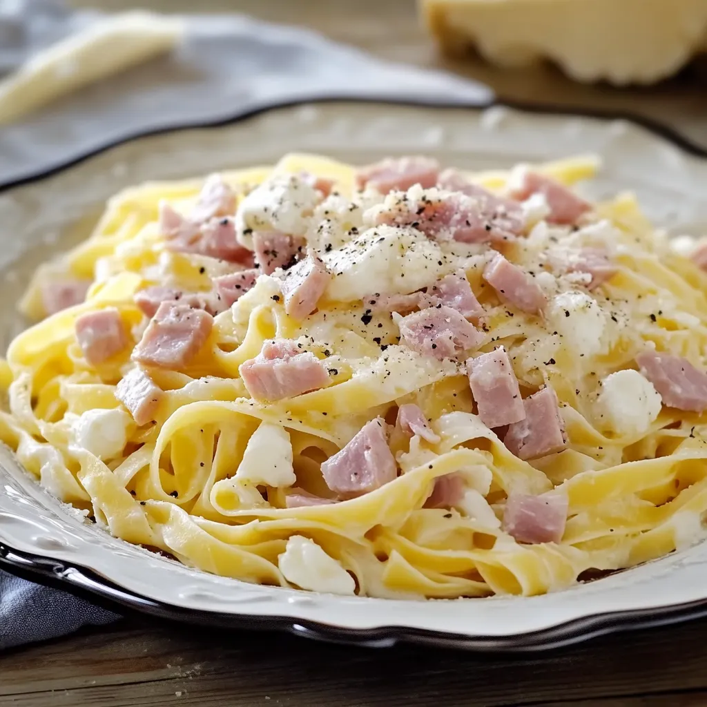 Penne con prosciutto e formaggio.