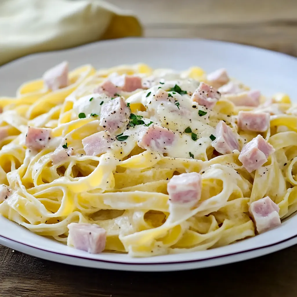 Penne con prosciutto e formaggio.