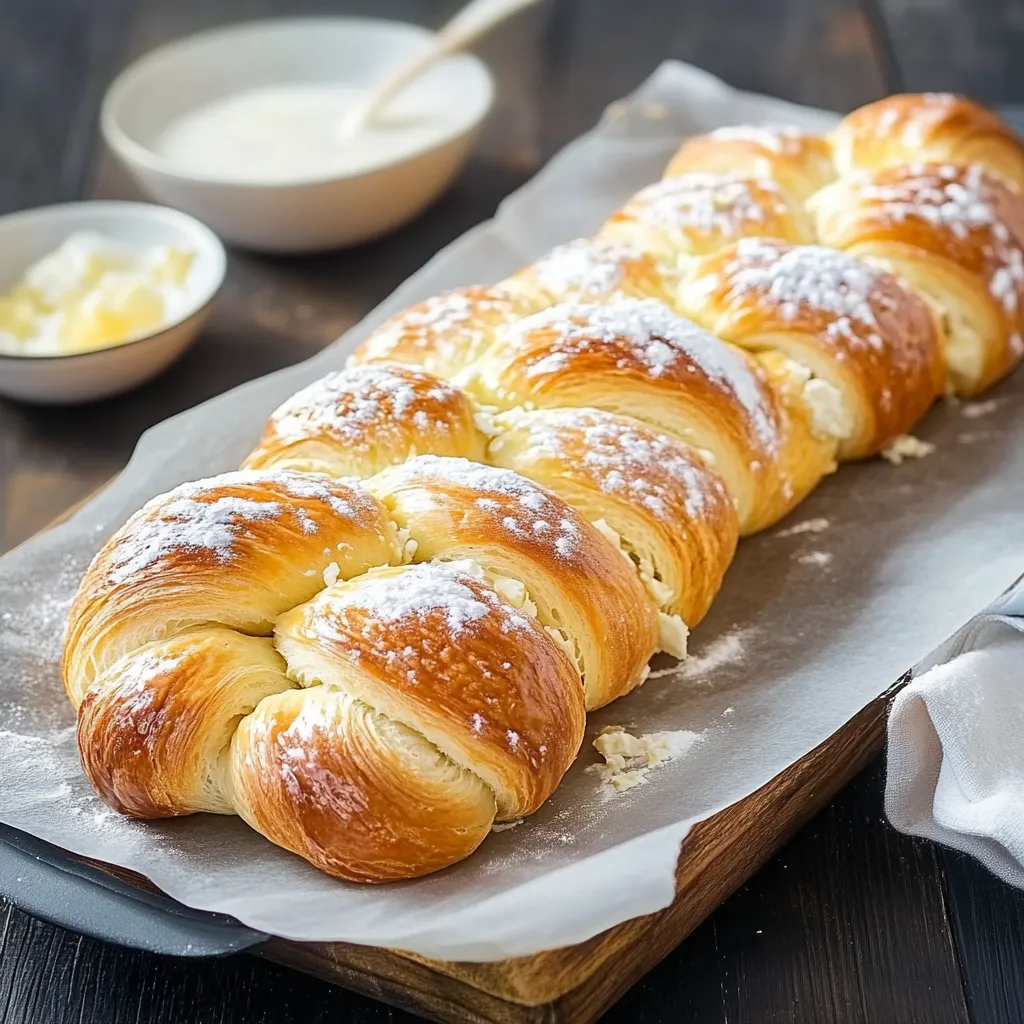 Un pane di croissant con la crema di ricotta.