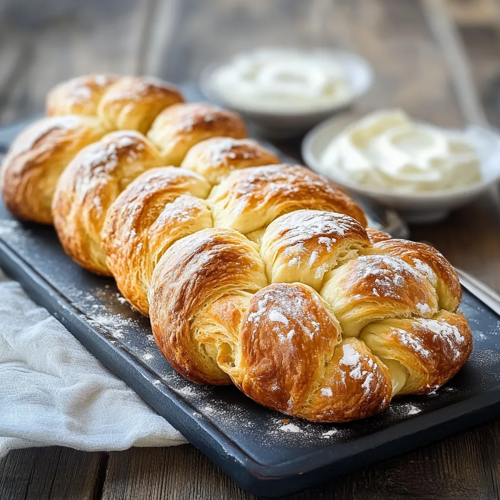 Un pane di croissant con la crema di frullato.