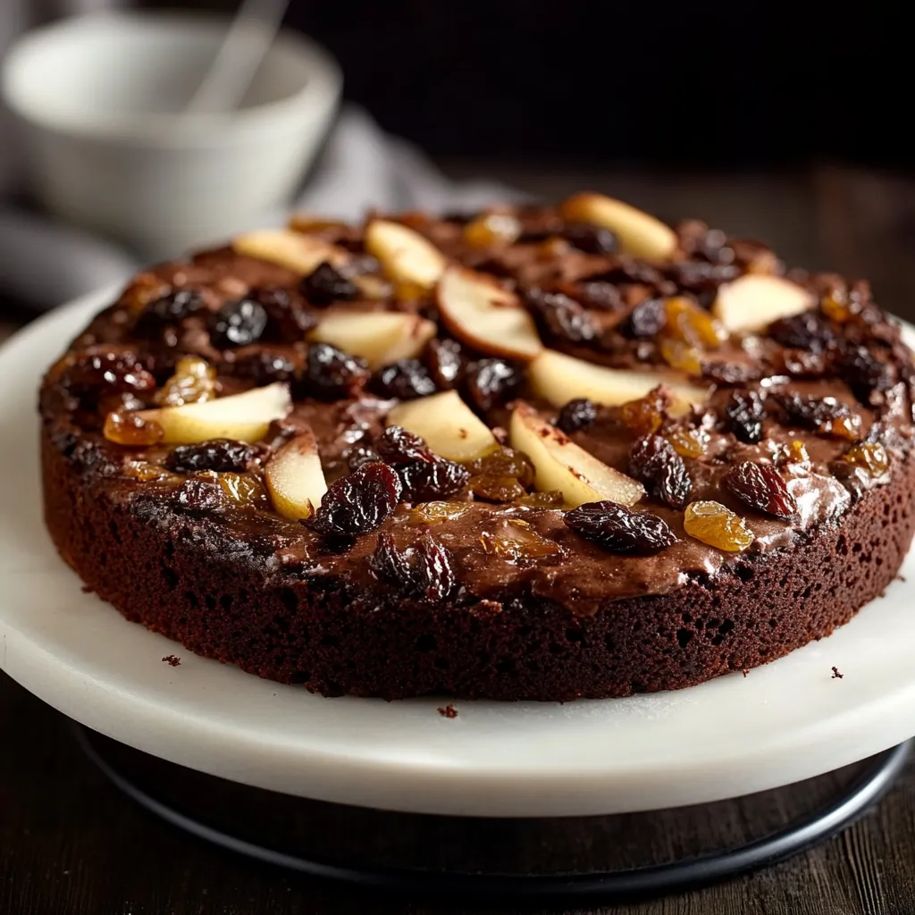 Un cake di cioccolato con frutta.