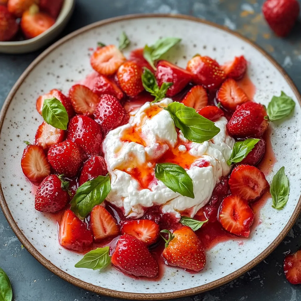 Piatti di frutta con crema e basilico.