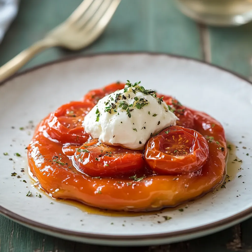 Una fetta di pomodoro con un formaggio bianco.