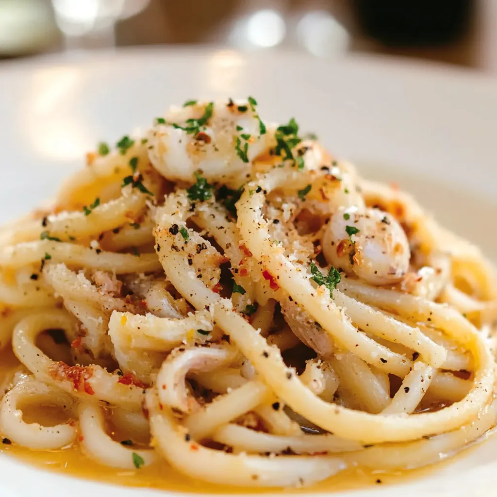 Spaghetti con ostriche e peperoni.